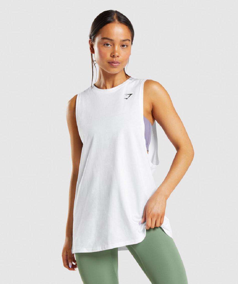 Podkoszulki Damskie Gymshark Treningowe Drop Arm Białe | PL 3102ZUT